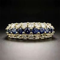 2022 classic ladies gold color blue white crystal rhinestone zircon metal ring for women party jewelry accessories size 6 11