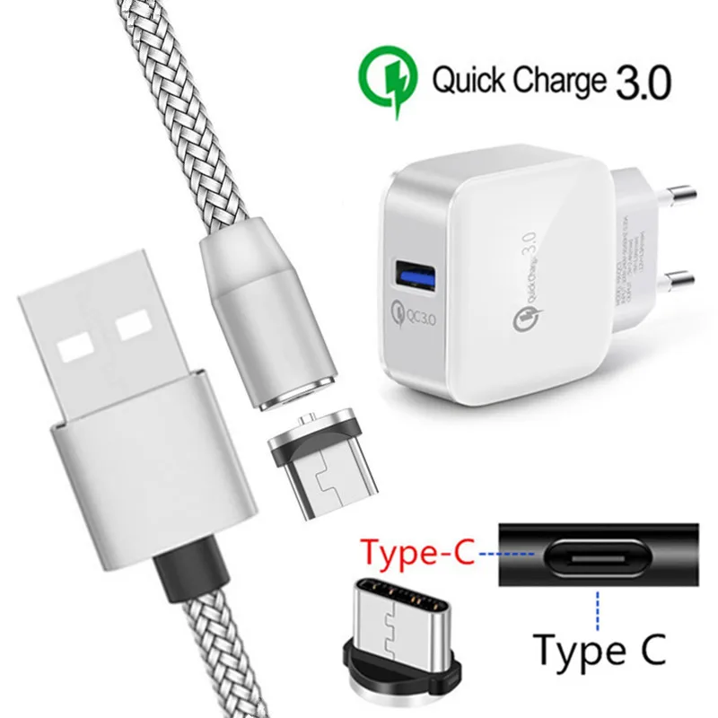 Магнитный зарядный кабель типа C для Samsung S8 S9 S10 A40 A70 Note 10 ZTE Axon 7 Nubia Z17 Мини USB QC 3 0