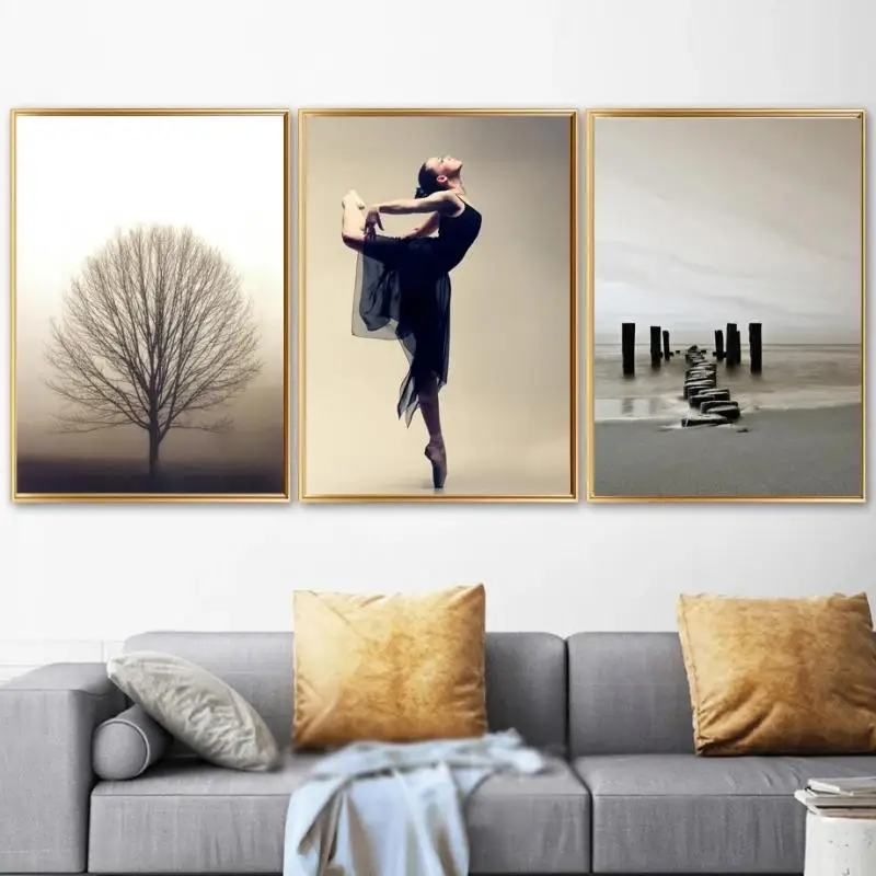 Современная Картина на холсте с изображением балерины в скандинавском стиле