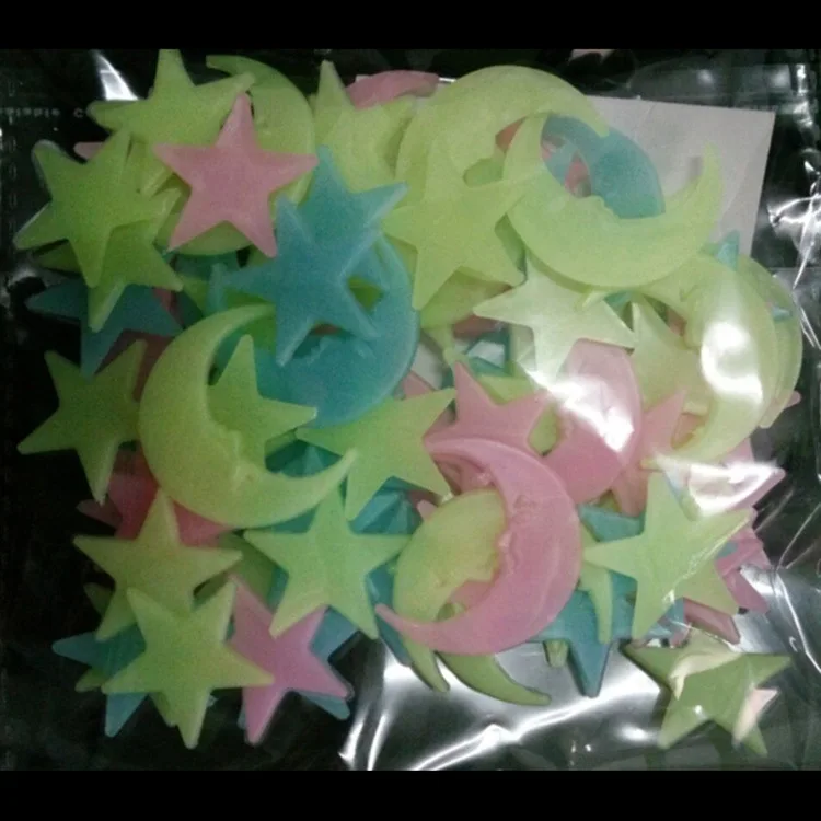 100pcs Star moon 100 шт детская спальня флуоресцентная светится в темноте звезды Светящиеся Настенные стикеры в виде звезд светящиеся наклейки - Цвет: 100pcs Star moon