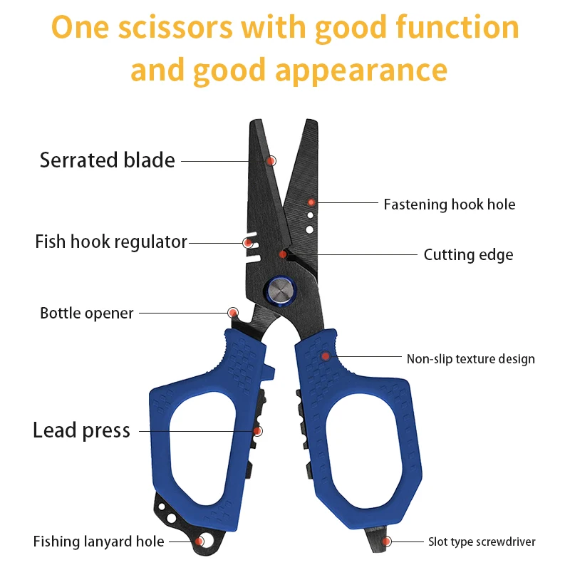 TUNALA Fishing Scissors Pliers Serated for Bait Kraton Handle Outdoor Multifunctional Tools with Sheath Hook Removal Line Cutter