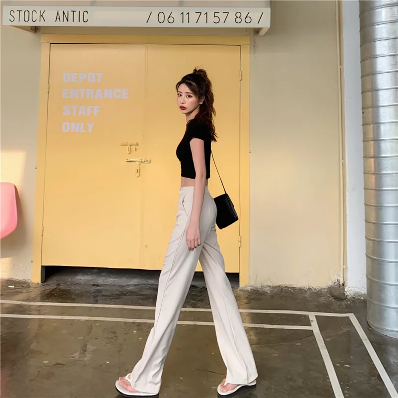 

Casual Fashion Suit Pants Retro Solid Color Trousers Women's Trousers High Waist Summer Joker Leisure Office Lady Straight Pants