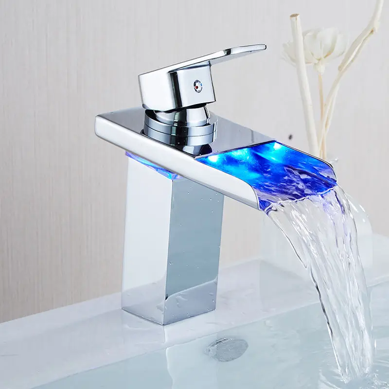 Светодиодный раковина для раковины кран водопада смесители изменение цвета с