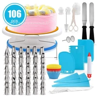 106pcsset cake turntable decorating mouth set diy baking accessories cake tool set icing piping cream reusable pastry bags