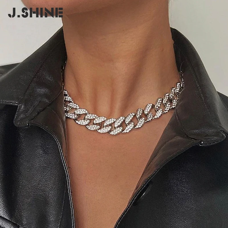 Роскошный блестящий чокер J.Shine Стразы ожерелье ошейник панк Толстая | Колье -4000900278066
