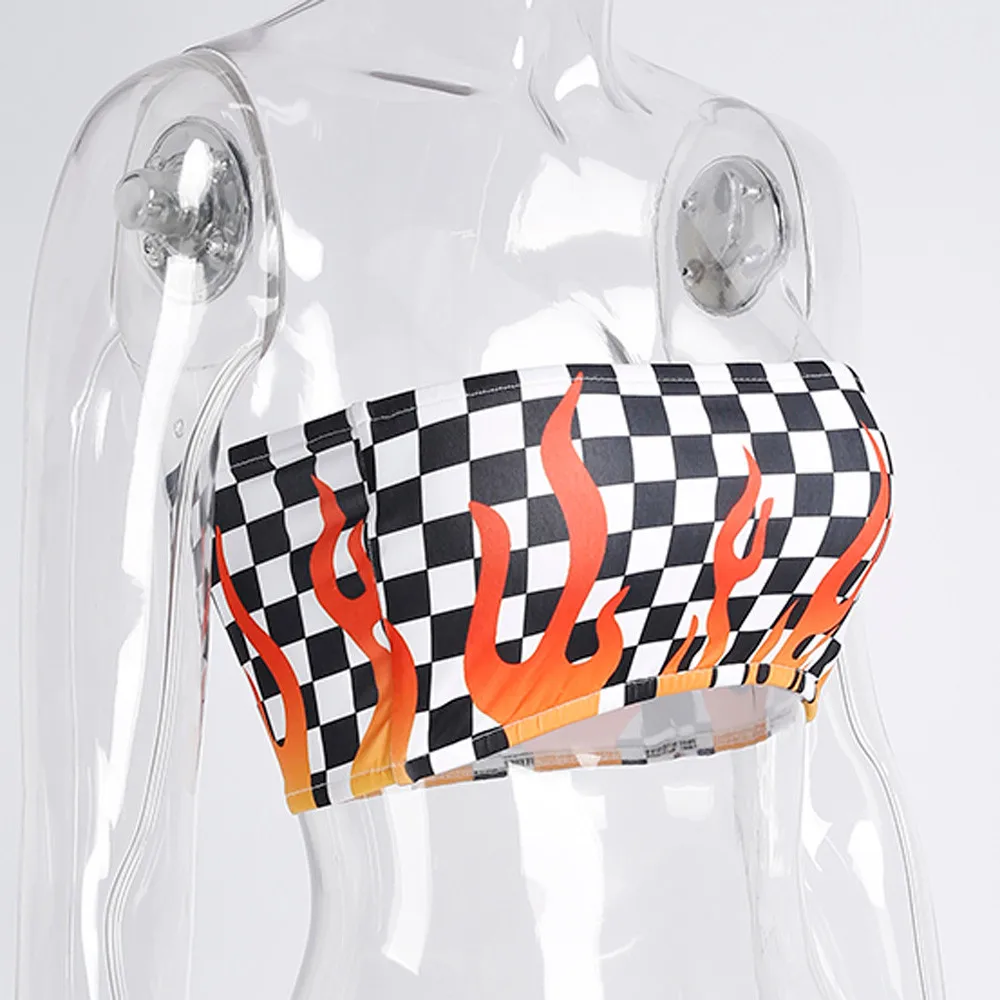 2020 Модный женский жилет сексуальный топ с принтом пламени лямкой на шее