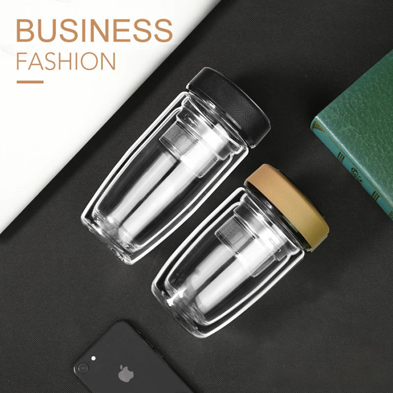 Двойные стенки Стекло чашки стеклянная кофейная кружка с крышкой из нержавеющей