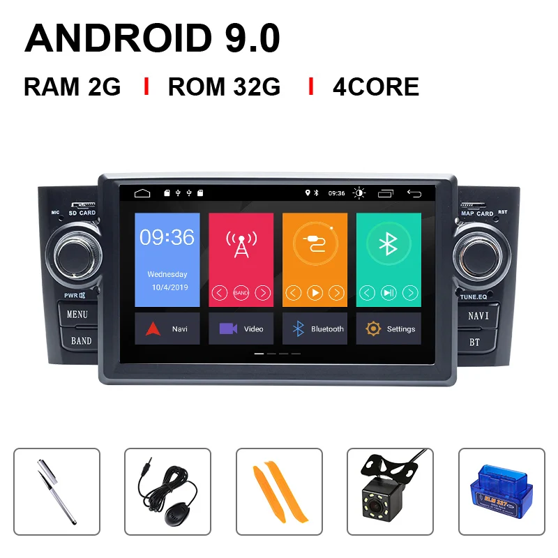 4 Core 32ROM OBD Cam Ips DSP 8 Core 1 din Android 9 Ram 4G Автомобильный DVD мультимедийный плеер для Fiat Grande Punto Linea 2007-2012GPS навигация Радио экран - Цвет: 4 Core 32ROM OBD Cam