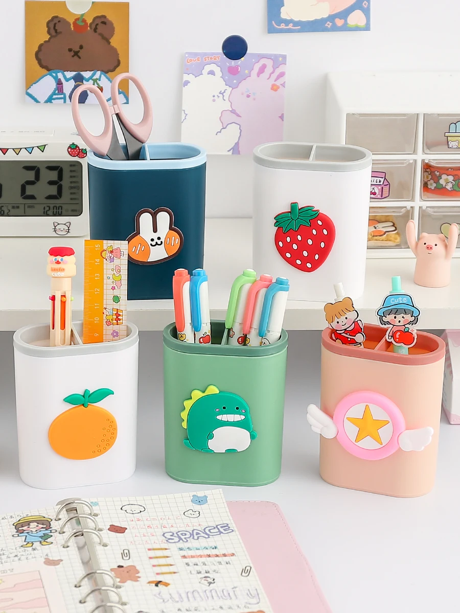 

Cartoon Plastic Desktop Pencil Pen Holder Kawaii Office Desk Organizer Makeup Sundries Storage Box Stationery School Supplies