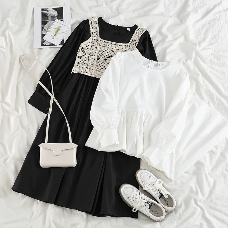 Новая весенняя одежда в Корейском стиле ретро универсальные круглым вырезом