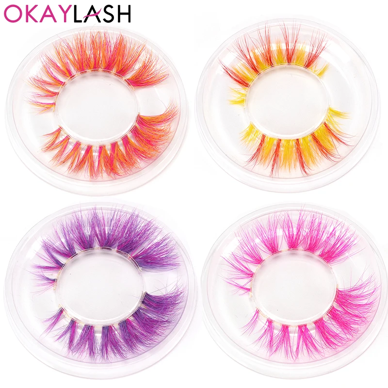 OKAYLASH 3D поддельные Цветной ресницы натуральный Dramtic красный зеленый желтый