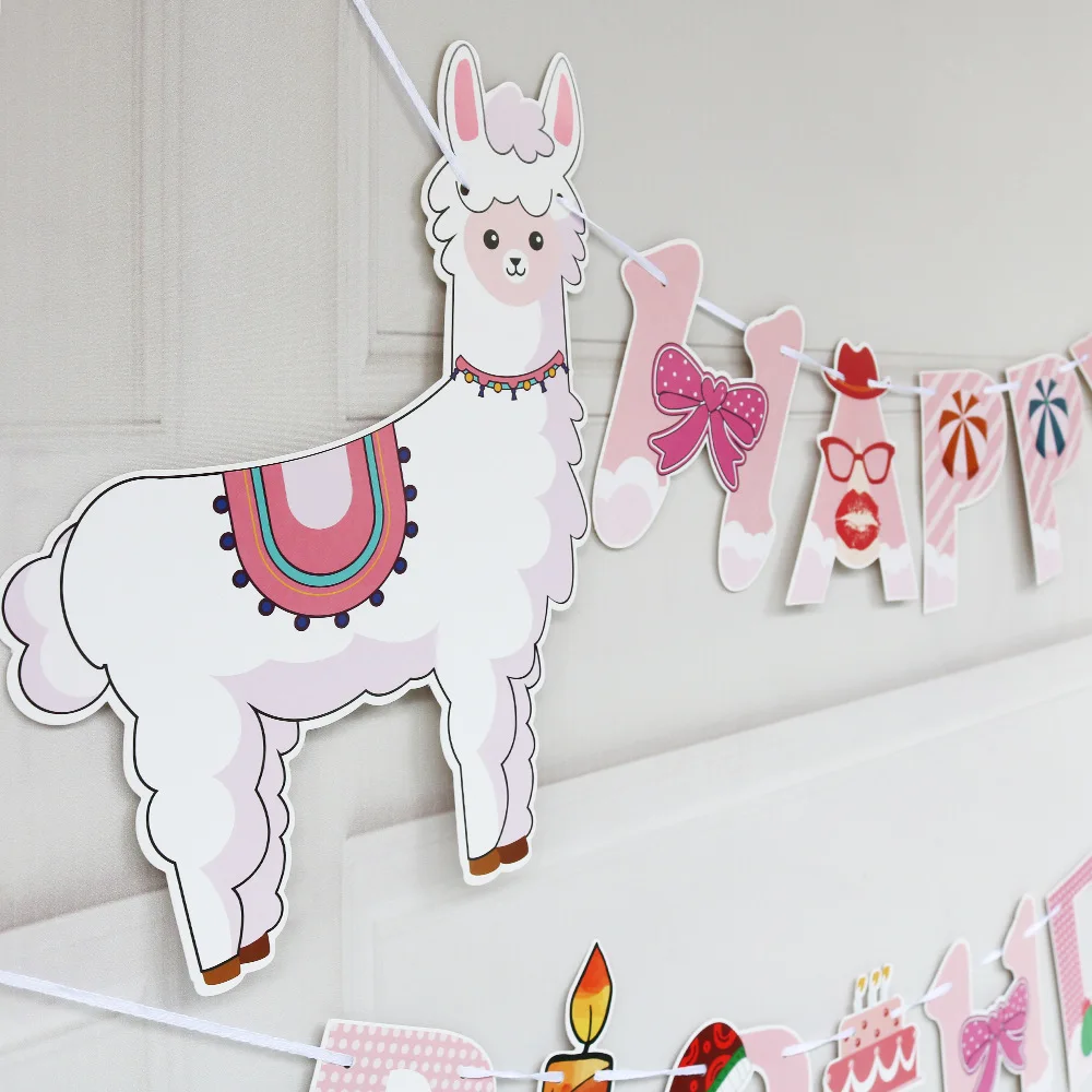 Близнецы вечерние Мультфильм Животных Альпака С Днем Рождения Баннеры нулевой