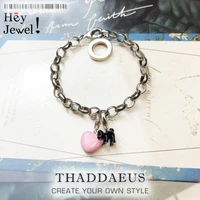 black cat pink heart charm braceleteurope jewelry 925 sterling silver gift for women2020 spring new cute link chain jewelry