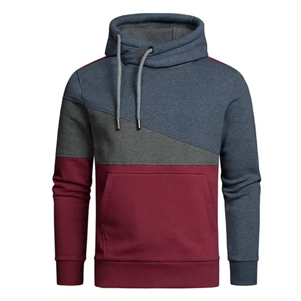 

Men's SweatshirtColor Block Front Pocket Pullover Hoodie Autumn Winter Long Sleeve Hooded Turtleneck Men Sweatshirt Outerwear