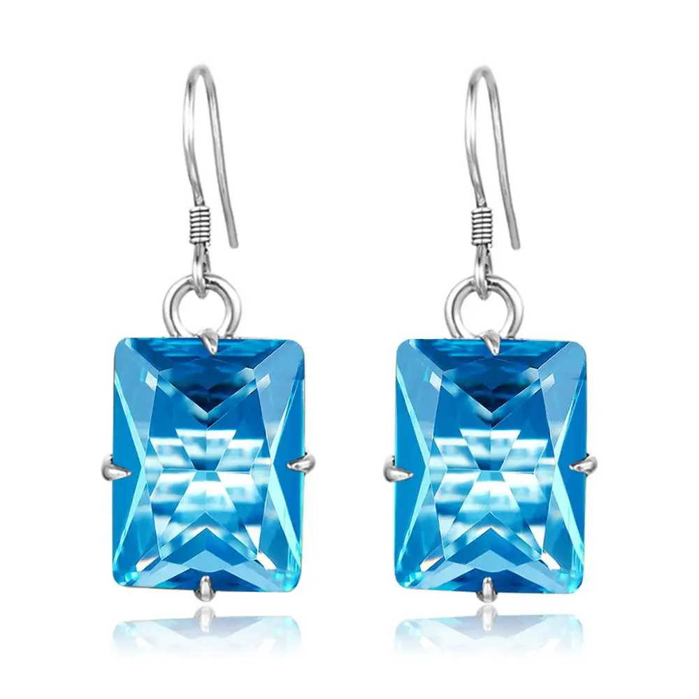 

Real 925 Sterling Silver Earrings For Women Accessories Blue Topaz Hooks Earrings Silver 925 Jewelry Wholesale Luxury Brand Gift