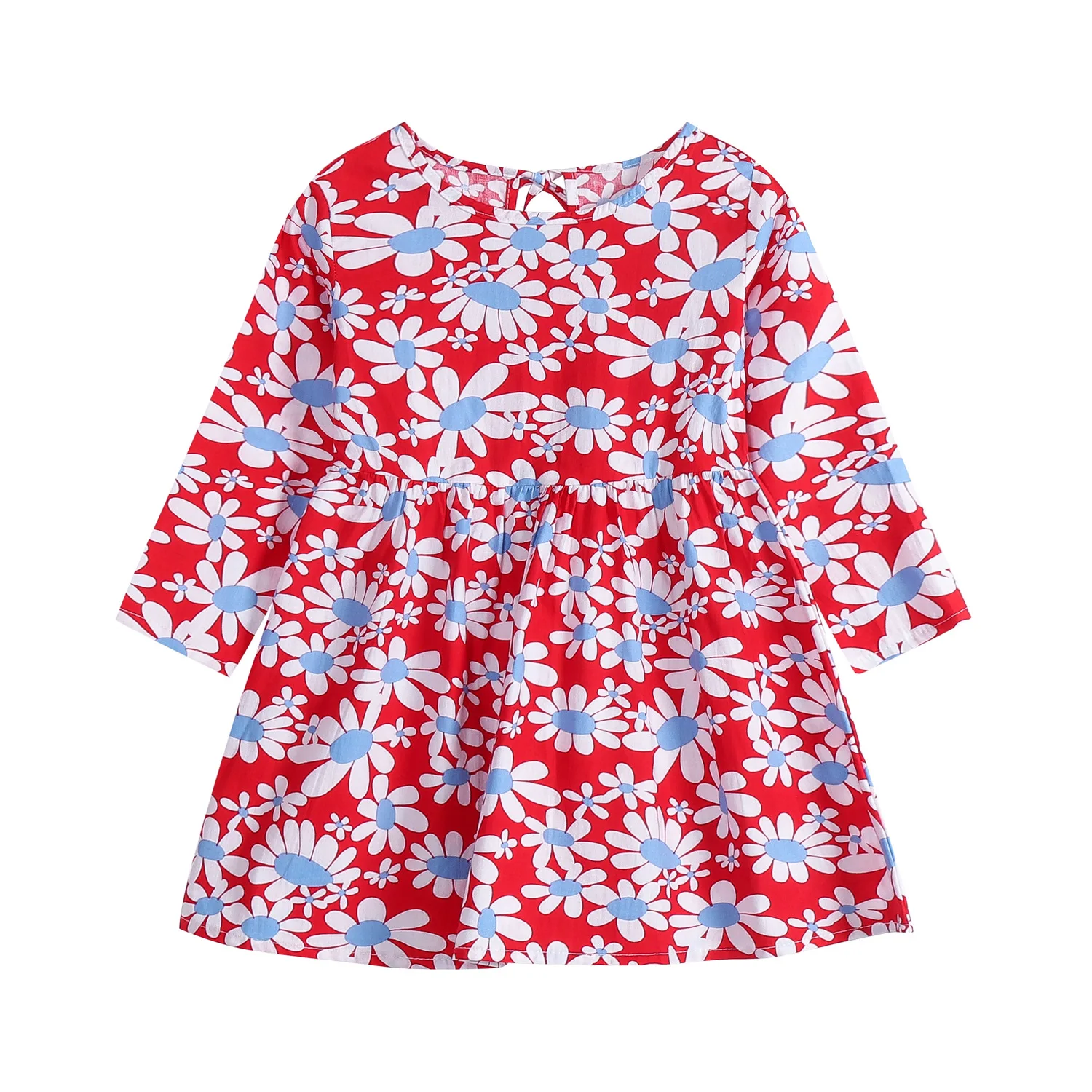 

ZWF1190 Girl Dresses Pink Flowers Long Sleeve Cute Dress Girls Princess Dress For Kids Children Cotton Clothes