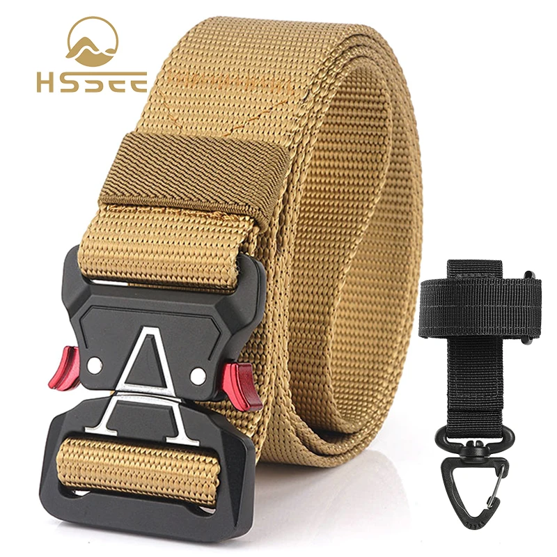 

HSSEE Genuine Tactical Belt For Men Anti-rust Alloy Quick Release Outdoor Work Belt 1200D Soft Real Nylon Military Nylon Belt