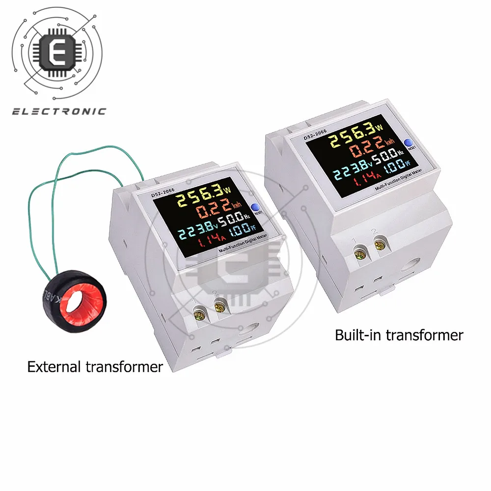 

Smart Watt-Hour Meter Color LCD Screen Single-phase Guide Rail Type 220V Voltage Current Power Frequency Factor Household