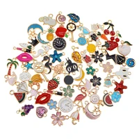 60pcs metal enamel charms lipstick daisy flower star cat animal mixed pendant bracelet earrings jewelry diy accessory wholesale