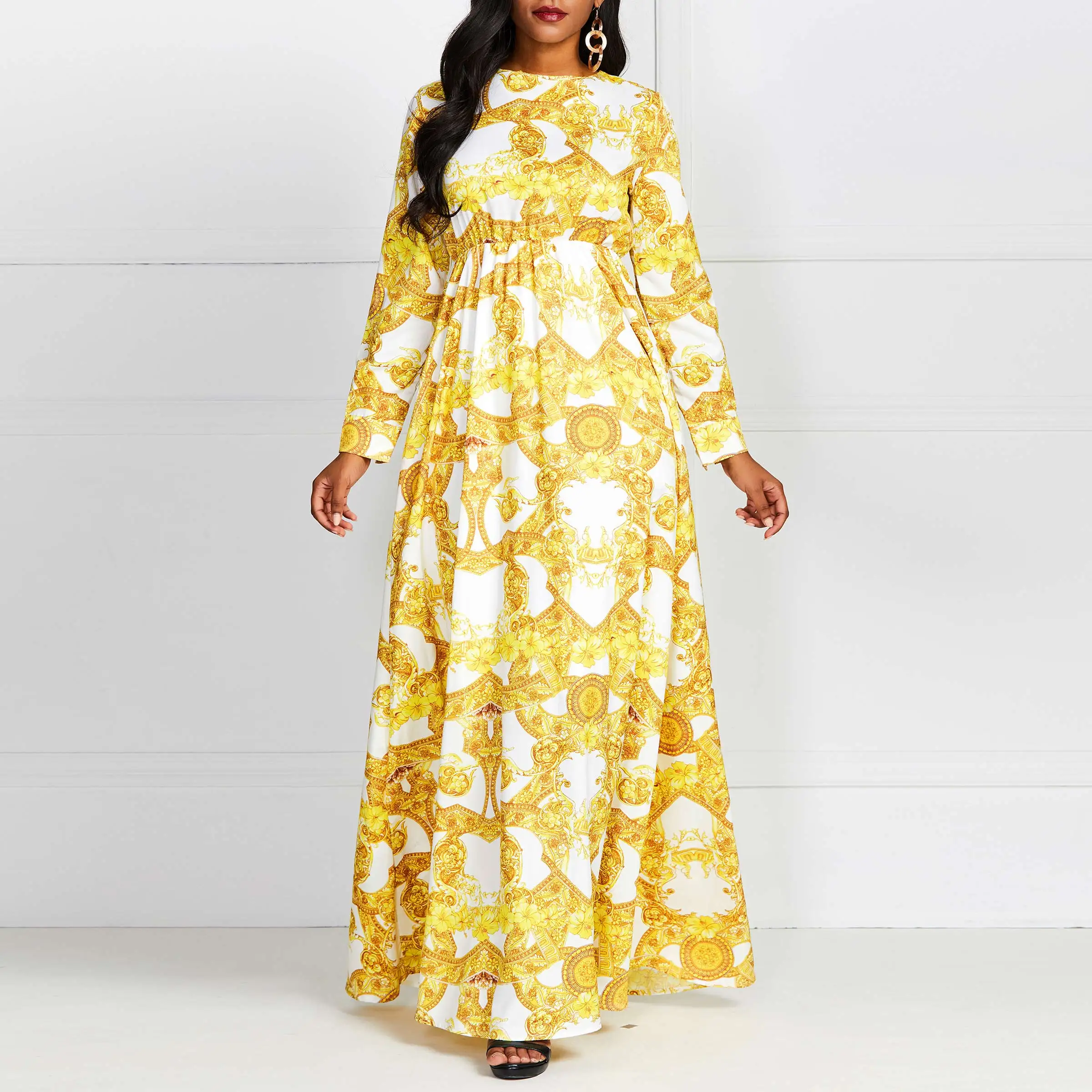 Летнее элегантное Бохо желтое Африканское черное женское длинное платье размера