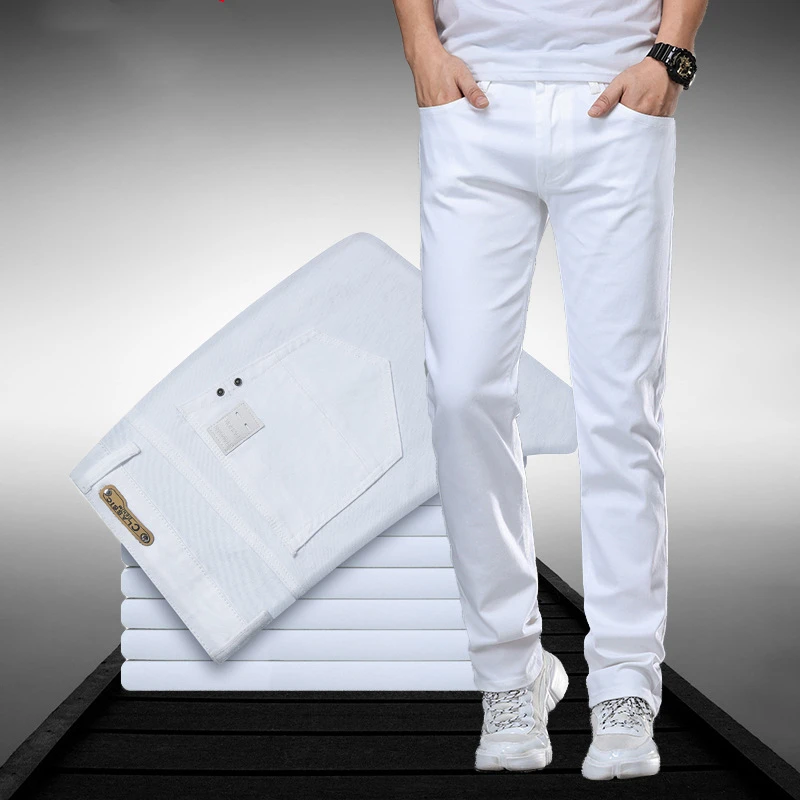 

Classic Style Men's Regular Fit White Jeans Business Smart Fashion Denim Advanced Stretch Cotton Trousers Male Brand Pants,109