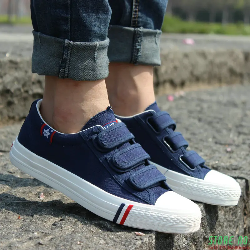 

New Spring Summer breathable boys Hook & Loop low to help canvas mens shoes British shoes eur35-43
