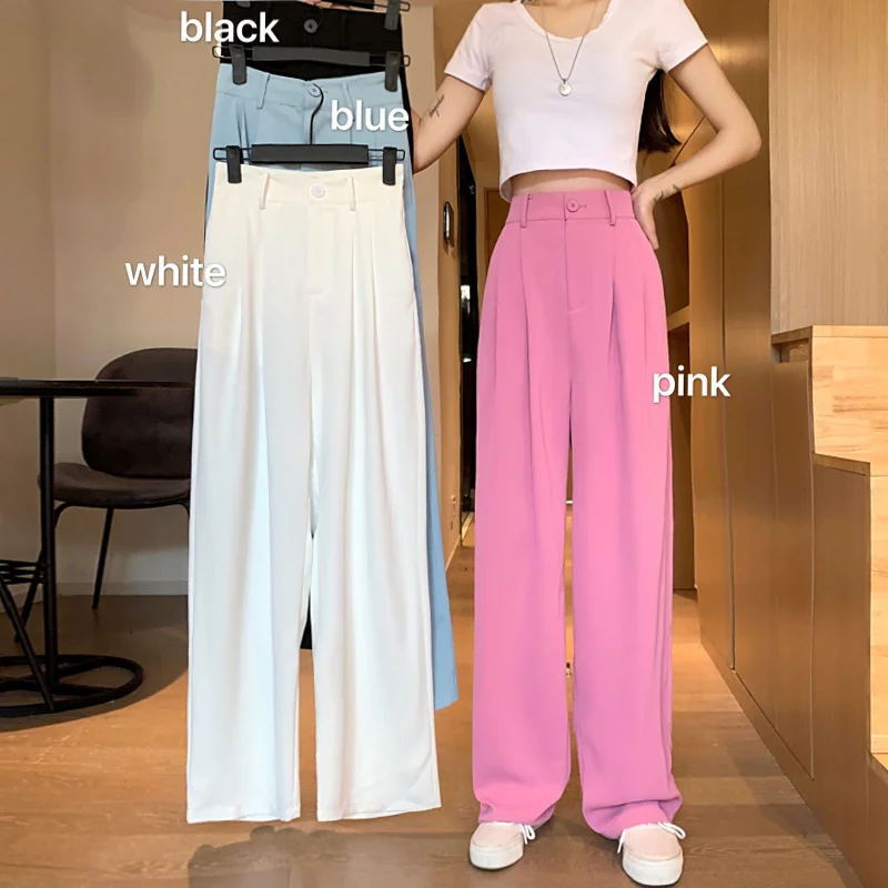 Брюки с завышенной талией черный костюм женский прямой свободный новинка 2021