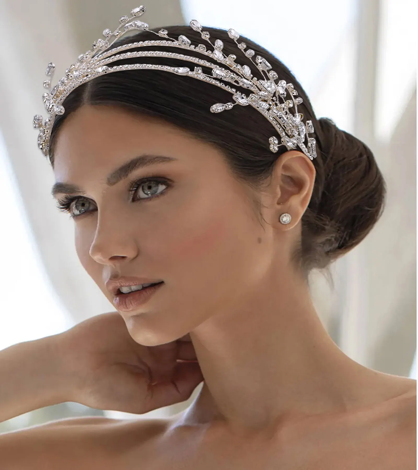 

Handmade Silver Wedding Headband Luxury Crystal Rhinestone Headpieces Bride Headdress Bridal Hair Accessories Hair Ornaments