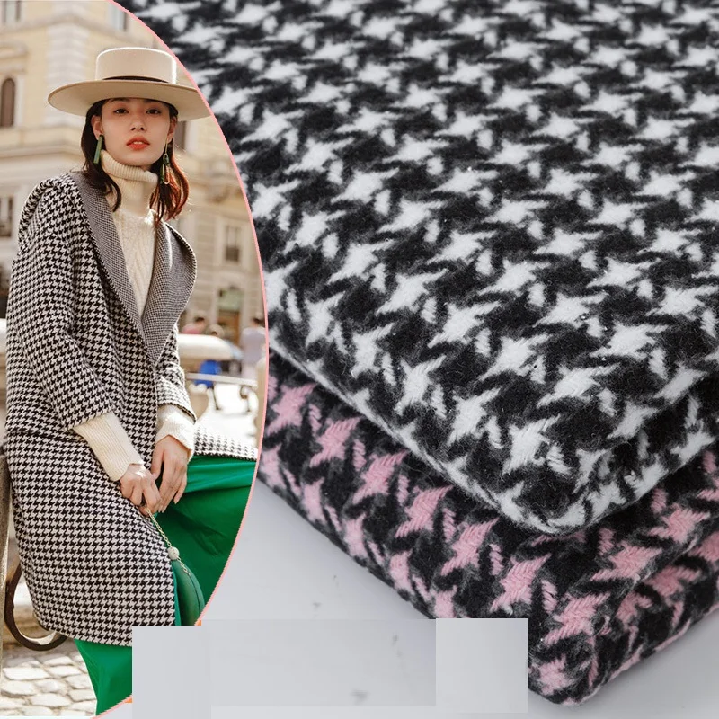 50X150cm Double Side Plaid Check Woolen Fabric For Sewing Coat Suits Houndstooth Fleece Plush DIY Textiles Fabrics Costura Tela