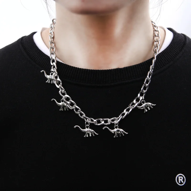 Vintage Harajuku Goth Punk Metal Dinosaur Shape Pendant Chain Choker Necklace For Women Egirl Cool Hip Hop Trendy Jewelry Gift ^ images - 6