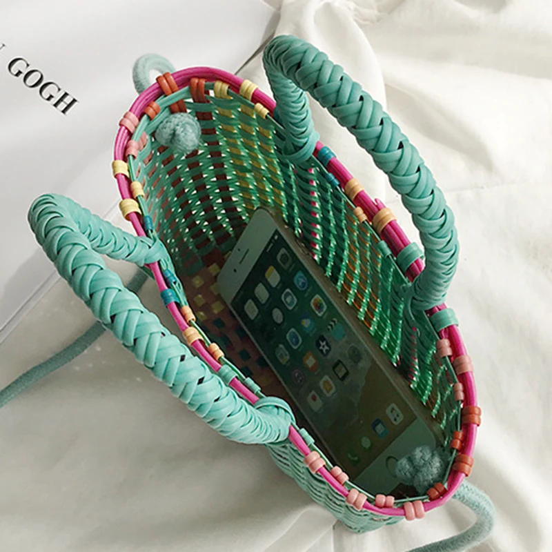 Женская сумка тканая овощная корзина Сумочка летний отдых пляж PU многоцветная