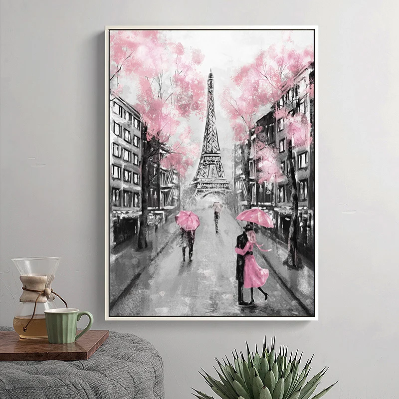 

Eiffel Tower Canvas Painting Rainy Street Scene Oil Painting Posters Living Room Porch Waterproof Decoration Painting Pictures