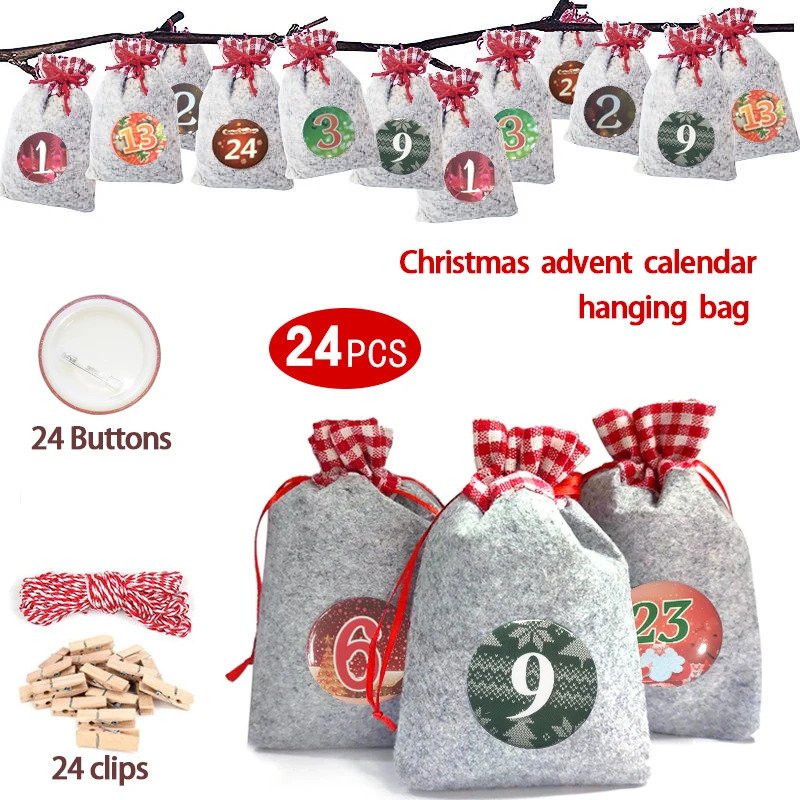 

1-24 days christmas advent calendar jute bags with DIY calendar Buttons
