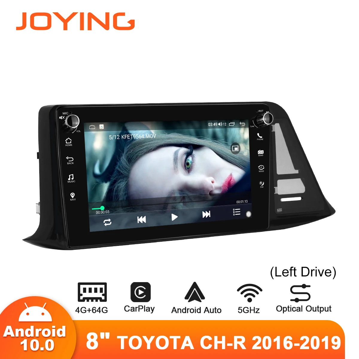 

Joying Car Radio 8” Central Multimedia 1 din Android 10 For 2016-2019 Toyota CH-R Audio System With 4GB Ram 64GB Rom Left Drive