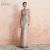 luxury silver crystals beads mermaid long evening dress sexy illusion evening party dresses formal evening gowns