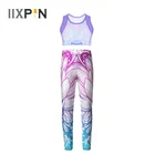 Детская одежда для занятий гимнастикой, танцев, Cosutme, эластичный укороченный топ без рукавов с галстуком-краской и облегающие брюки для фитнеса, леггинсы, колготки, брюки