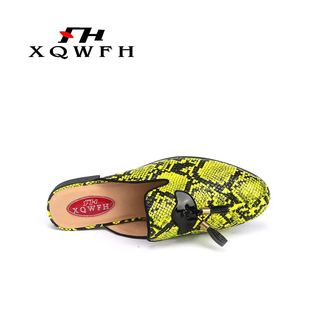 Новый стиль ручной работы для мужчин Тапочки с принтом змеиная кожа Мужские