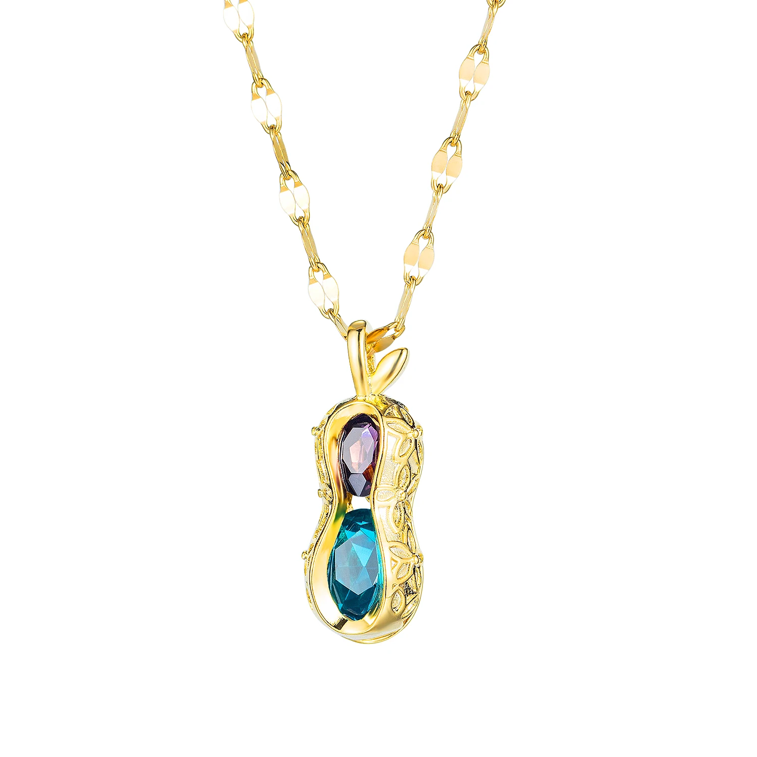 

Women Chain Necklace Unique Peanut Crystal Rose Gold Claviclet Link Chain Stainless Steel Design 2020 Fashion Jewelry 1684