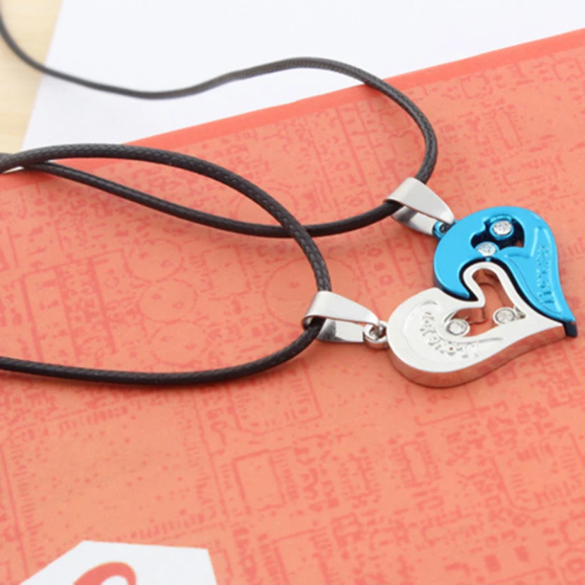 Парное ожерелье с сердцем женское колье на шею цепочка надписью I Love You кожаный