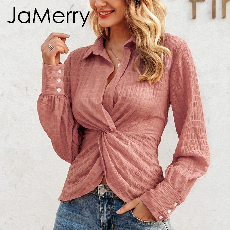 JaMerry винтажная Повседневная витая Женская Клетчатая блуза рубашка Элегантная с