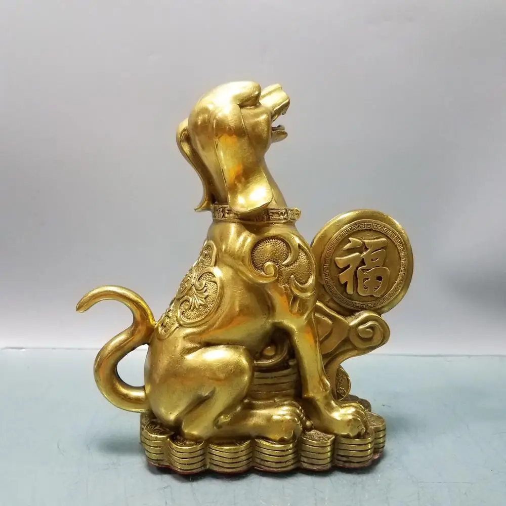 

wedding decoration 9" China Lucky Seikos brass Zodiac Dog statue Caifu dog Alsatian dog Lucky Fortune