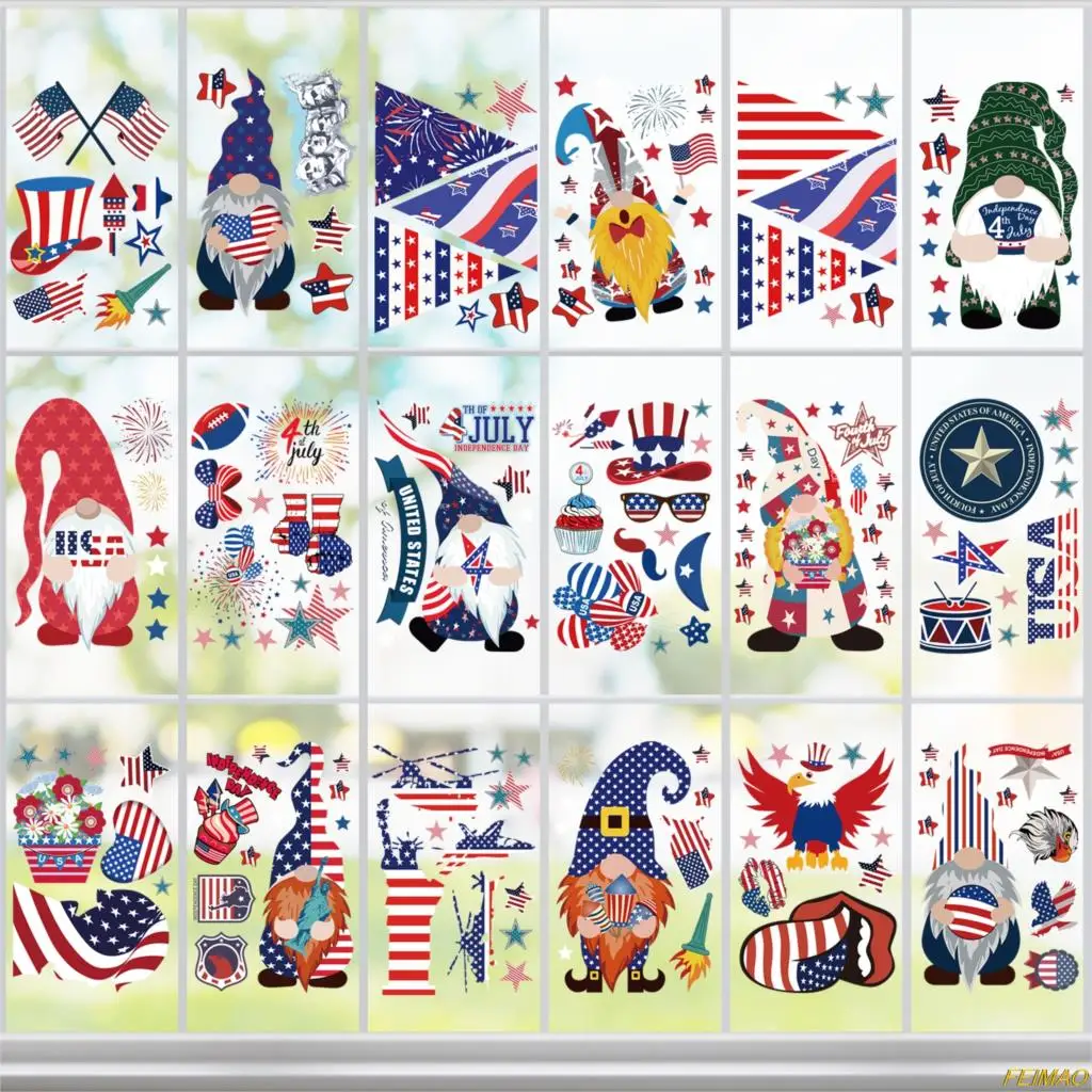 

Fourth of July Gnome Window Clings Decorations Independence Day Window Sticker