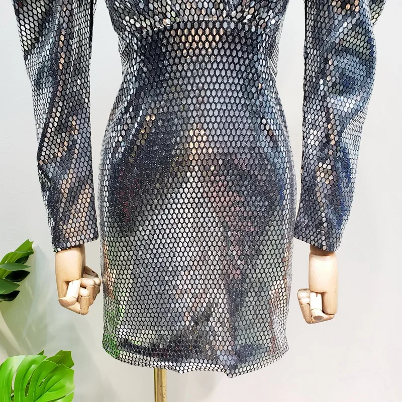 Соблазнительные Клубные роскошные серые женские Серебристые платья-карандаш с