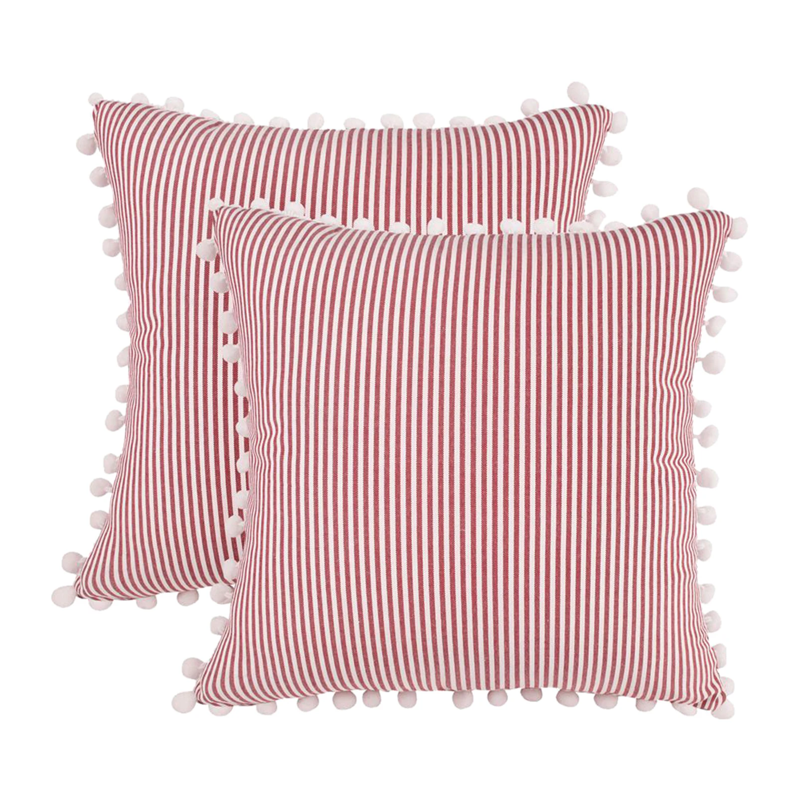 

2pcs 18x18inch Dustproof Modern Simple Stripe Decorative Pillow Covers Cushion Protector Comfortable Multifunction With Balls