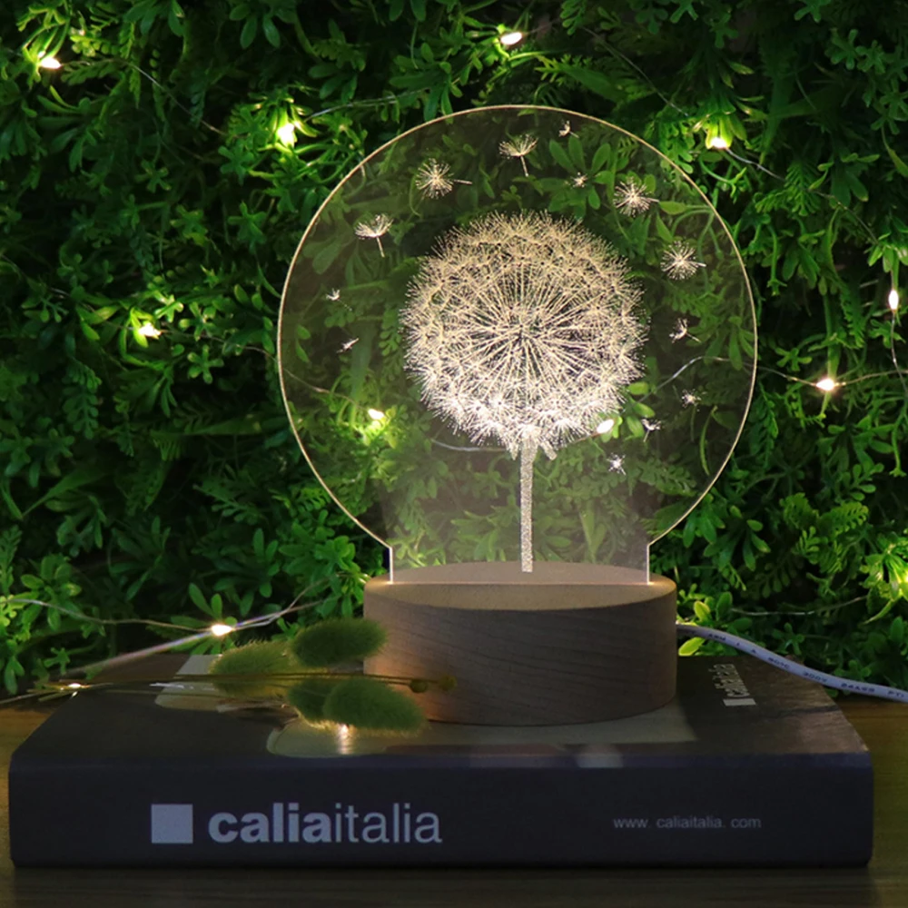 

Bedroom Dandelion 3D Lamp Acrylic LED Night Light Decorative Children Table Lamp Romantic Valentine's Day Sweetheart Wife's Gift