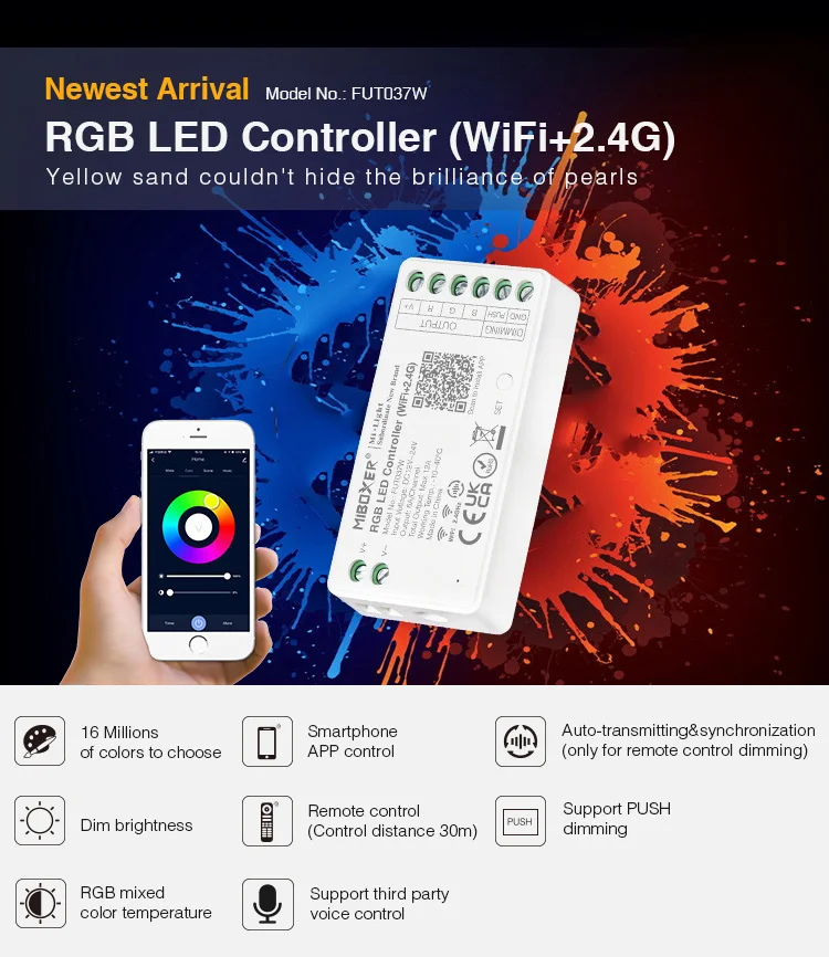 

Miboxer New Version RGB LED Controller(WiFi+2.4G) FUT037W DC12-24V Led Dimmer for Controller for led strip linear light