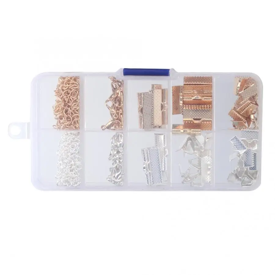 Metal Jewelry Findings Making Ribbon Ends Jump Rings Lobster Clasp Extension Chain Set with Box Accessory | Украшения и