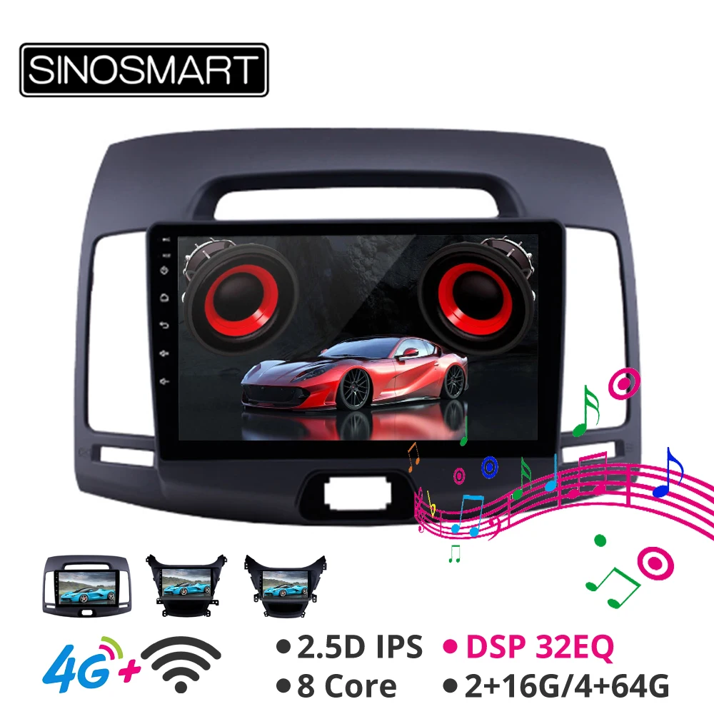 SINOSMART 2.5D ips/QLED экран 1G/2G Автомобильный gps-проигрыватель для Hyudai Elantra Avante MD 2011- 32EQ DSP, 4G ram опционально