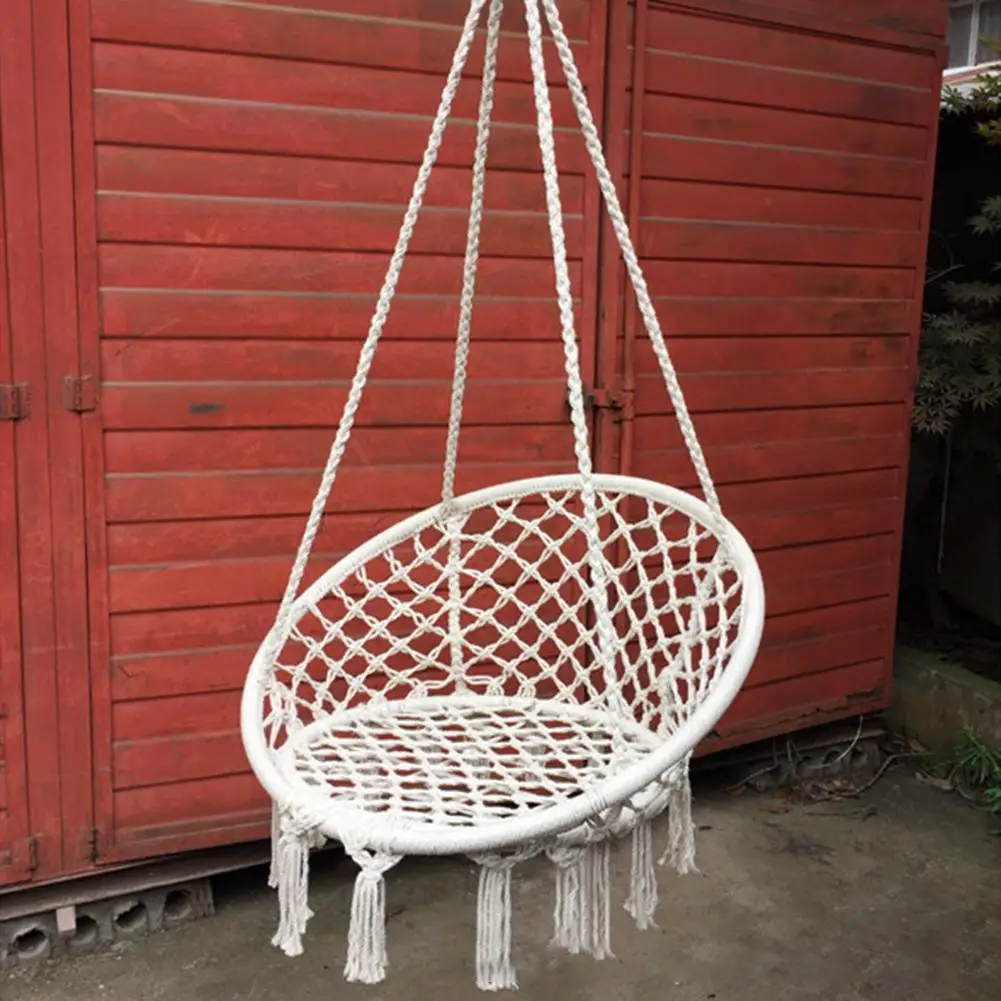 

Nordic Style Round Hammock Safety Hanging Hammock Chair Swing Rope Outdoor Indoor Hanging Chair Garden Seat For Child