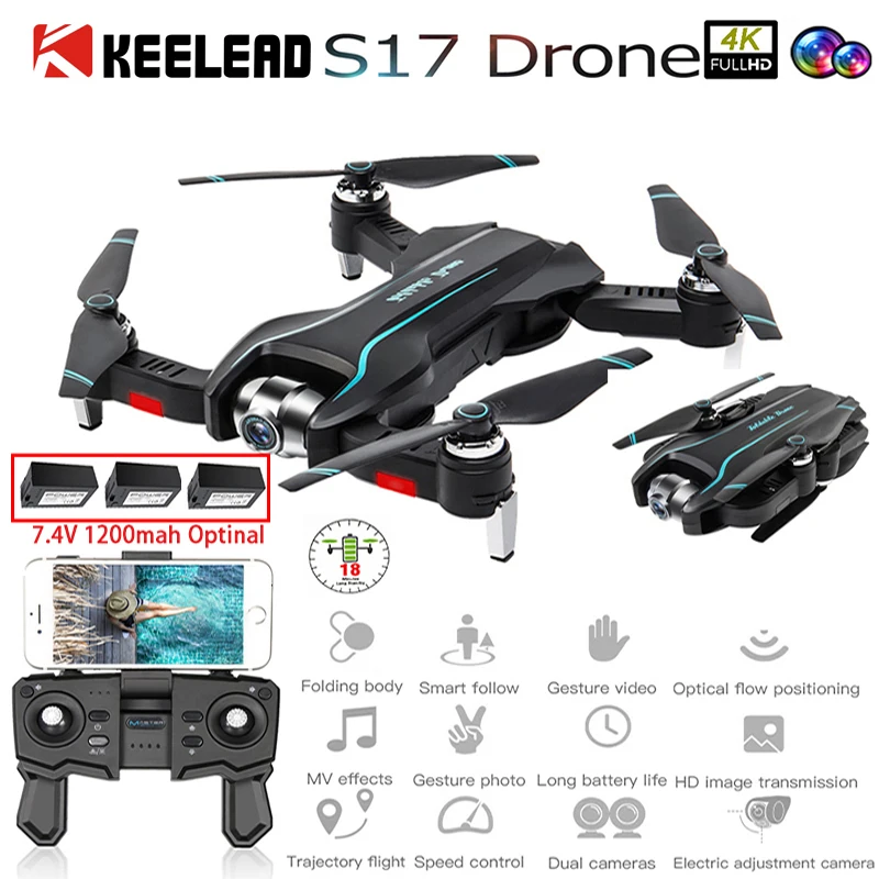 Дрон KEELEAD S17 4K Wi-Fi FPV оптическая Двойная камера дроны регулируемая широкоугольная